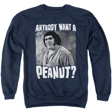 Navy men's crewneck sweatshirt with The Princess Bride A Giant Snack graphic