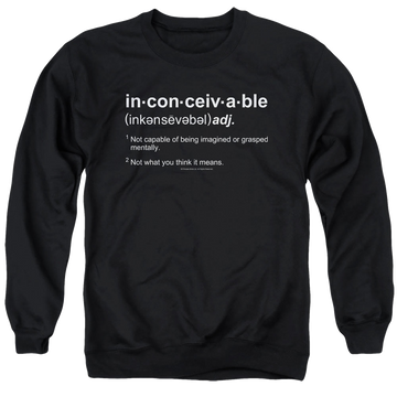 Black men's crewneck sweatshirt with The Princess Bride Definition graphic