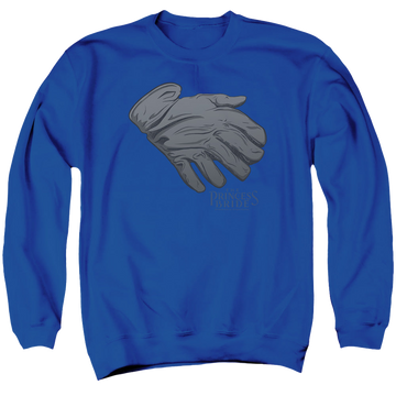 Royal men's crewneck sweatshirt with The Princess Bride Six Fingered Glove graphic