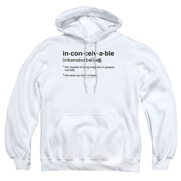 White pullover hoodie with The Princess Bride Definition graphic