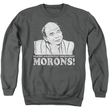 Charcoal men's crewneck sweatshirt with The Princess Bride Morons graphic