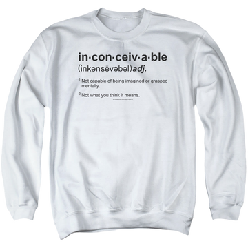 White men's crewneck sweatshirt with The Princess Bride Definition graphic