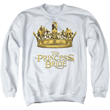 White men's crewneck sweatshirt with The Princess Bride Crown graphic