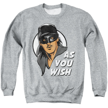 Athletic heather men's crewneck sweatshirt with The Princess Bride As You Wish graphic