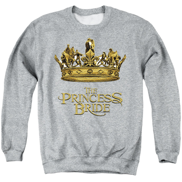 Athletic heather men's crewneck sweatshirt with The Princess Bride Crown graphic