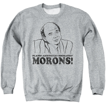 Athletic heather men's crewneck sweatshirt with The Princess Bride Morons graphic