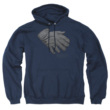 Navy pullover hoodie with The Princess Bride Six Fingered Glove graphic