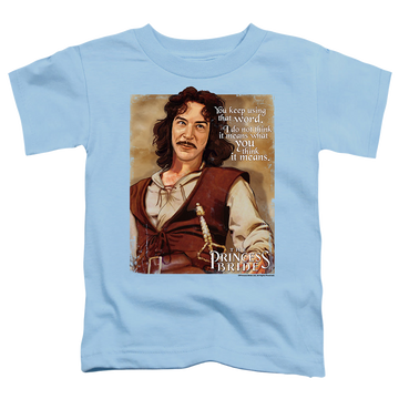 Light blue toddler t-shirt with The Princess Bride Word graphic