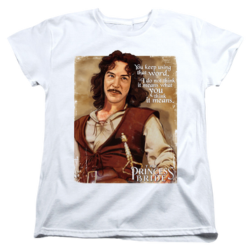 White women's t-shirt with The Princess Bride Word graphic
