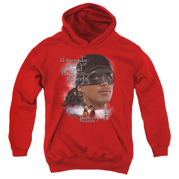 Red youth hoodie for ages 8 to 12 with The Princess Bride Surrender graphic