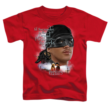 Red kid's t-shirt for ages 4 to 7 with The Princess Bride Surrender graphic