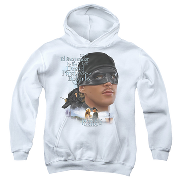 White youth hoodie for ages 8 to 12 with The Princess Bride Surrender graphic