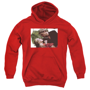 Red youth hoodie for ages 8 to 12 with The Princess Bride As You Wish graphic