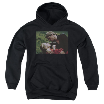 Black youth hoodie for ages 8 to 12 with The Princess Bride As You Wish graphic