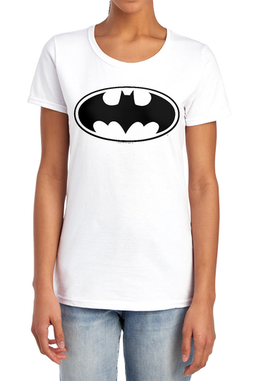 Pink women's t-shirt with DC Batman Black Bat graphic