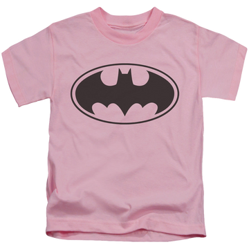 Pink kid's t-shirt for ages 4 to 7 with DC Batman Black Bat graphic