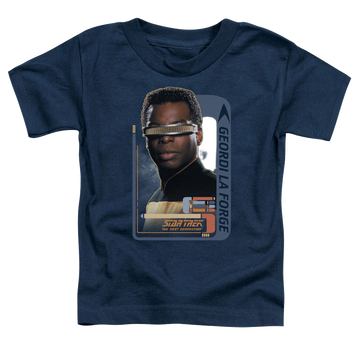 Navy kid's t-shirt for ages 4 to 7 with Star Trek The Next Generation Geordi Laforge graphic