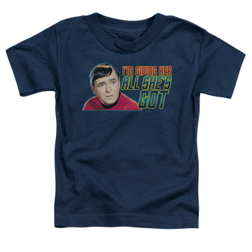 Navy kid's t-shirt for ages 4 to 7 with Star Trek The Original Series All Shes Got graphic