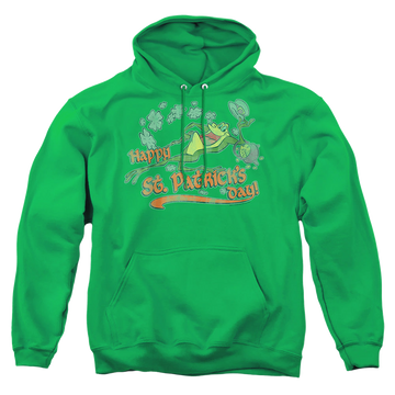 Kelly green pullover hoodie with St. Patrick's Day Looney Tunes/Michigan J graphic