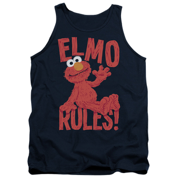 Navy men's tank with Sesame Street Elmo Rules graphic