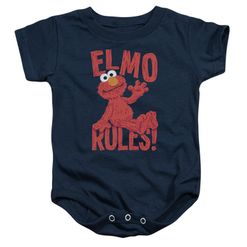 Navy baby bodysuit with Sesame Street Elmo Rules graphic