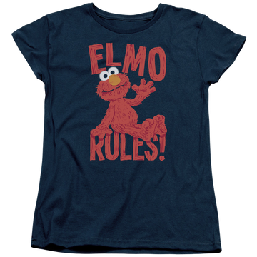 Navy women's t-shirt with Sesame Street Elmo Rules graphic