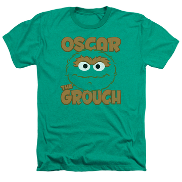 Kelly green men's heather t-shirt with Sesame Street Oscar Sandwich graphic