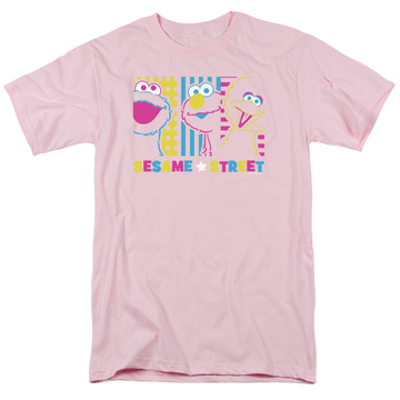 Pink men's regular fit t-shirt with Sesame Street See Em Why graphic