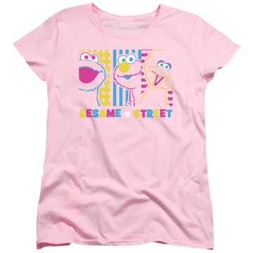 Pink women's t-shirt with Sesame Street See Em Why graphic