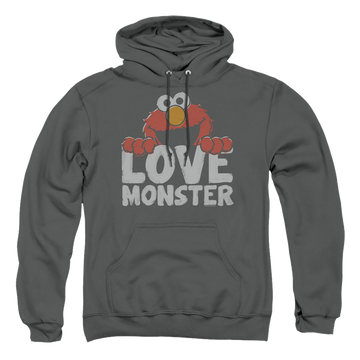Charcoal pullover hoodie with Sesame Street Love Monster graphic