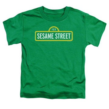 Kelly green toddler t-shirt with Sesame Street Logo graphic