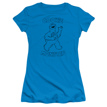 Turquoise juniors t-shirt with Sesame Street Simple Cookie graphic