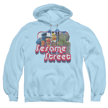 Light blue pullover hoodie with Sesame Street Groovy Group graphic