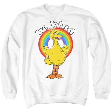 White men's crewneck sweatshirt with Sesame Street Be Kind graphic