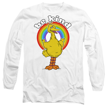 White men's long sleeve t-shirt with Sesame Street Be Kind graphic