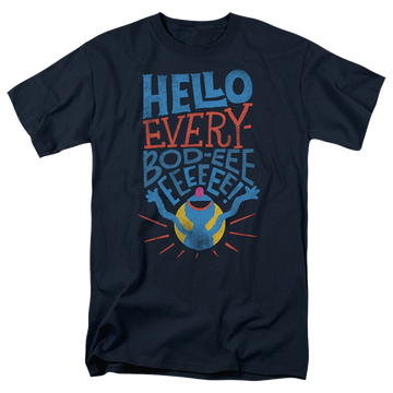 Navy men's regular fit t-shirt with Sesame Street Grover Hello Everybody graphic