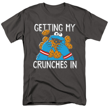 Charcoal men's regular fit t-shirt with Sesame Street Cookie Monster My Crunches graphic