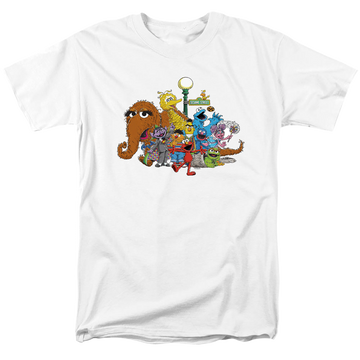White men's regular fit t-shirt with Sesame Street Group Street Light graphic