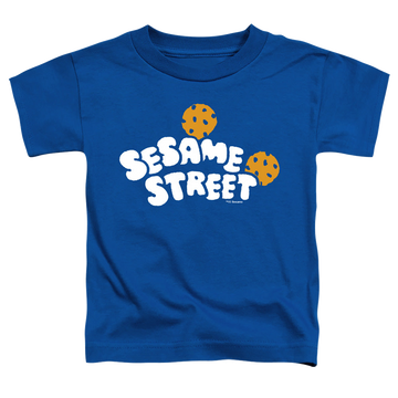 Royal kid's t-shirt for ages 4 to 7 with Sesame Street Cookie Logo graphic