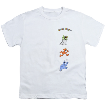 White youth t-shirt for ages 8 to 12 with Sesame Street Character Stack graphic