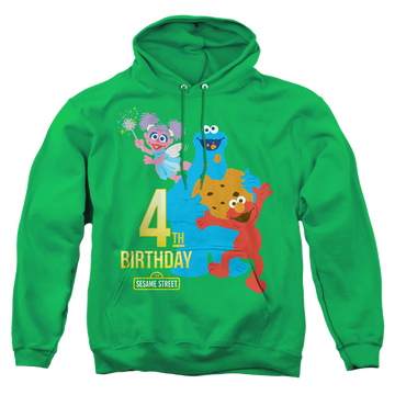 Kelly green pullover hoodie with Sesame Street 4Th Birthday graphic