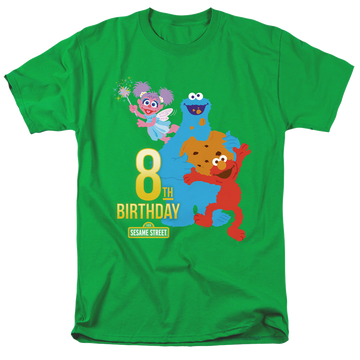 Kelly green men's regular fit t-shirt with Sesame Street 8Th Birthday graphic