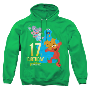 Kelly green pullover hoodie with Sesame Street 17Th Birthday graphic