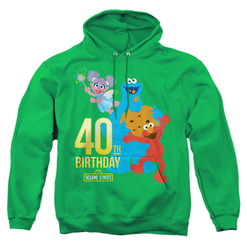 Kelly green pullover hoodie with Sesame Street 40Th Birthday graphic