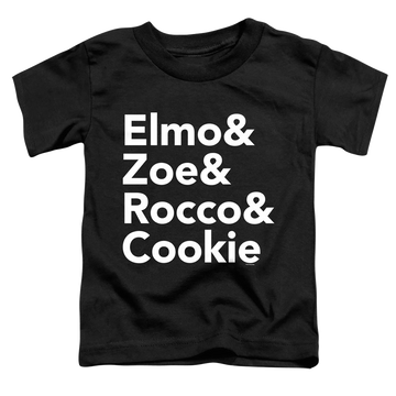Black kid's t-shirt for ages 4 to 7 with Sesame Street Elmo And Zoe And Friends graphic