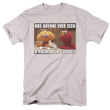 Silver men's regular fit t-shirt with Sesame Street Rock Eat A Cookie graphic