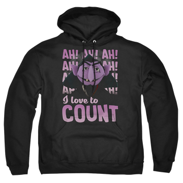 Black pullover hoodie with Sesame Street The Count Ah! Ah! Ah! graphic