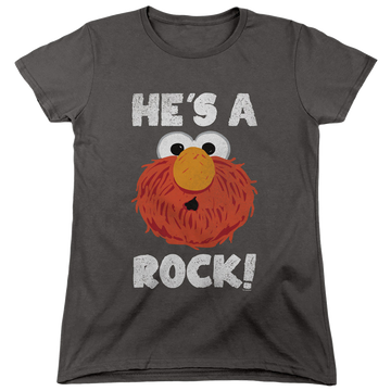 Charcoal women's t-shirt with Sesame Street He's A Rock graphic