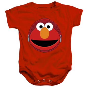 Red baby bodysuit with Sesame Street Mecha Elmo Face graphic