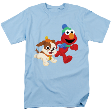 Light blue men's regular fit t-shirt with Sesame Street Best Friends, Elmo And Tango Winter Fun graphic